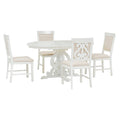 5 Piece Retro Functional Dining Set, 1 Extendable Table With A 16 Inch Leaf And 4 Upholstered Chairs For Dining Room And Kitchen Antique White Antique White Solid Wood