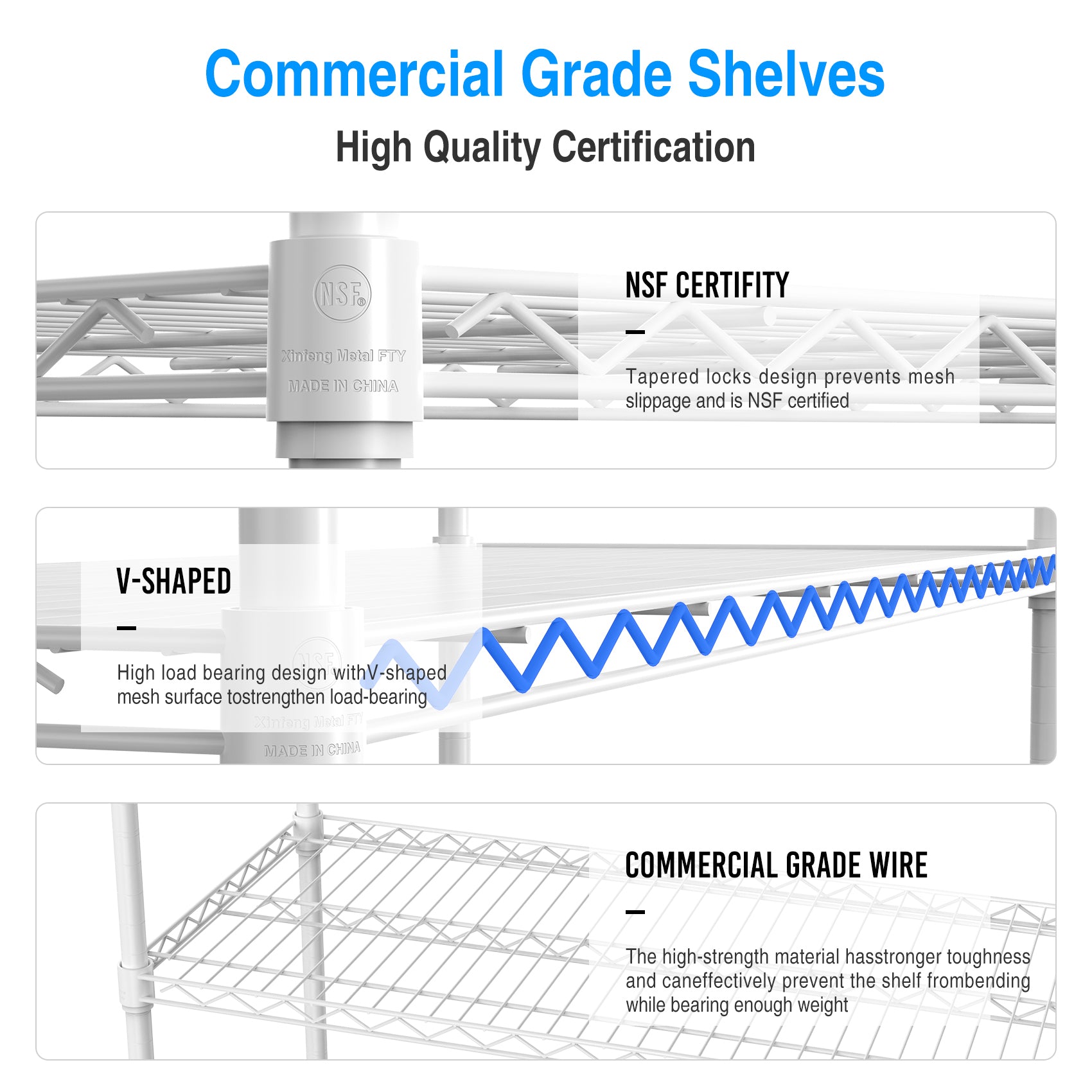 3 Tier Shelf Wire Shelving Unit 3000Lbs, 3T1848 3Klb W Lkj White Iron Plastic