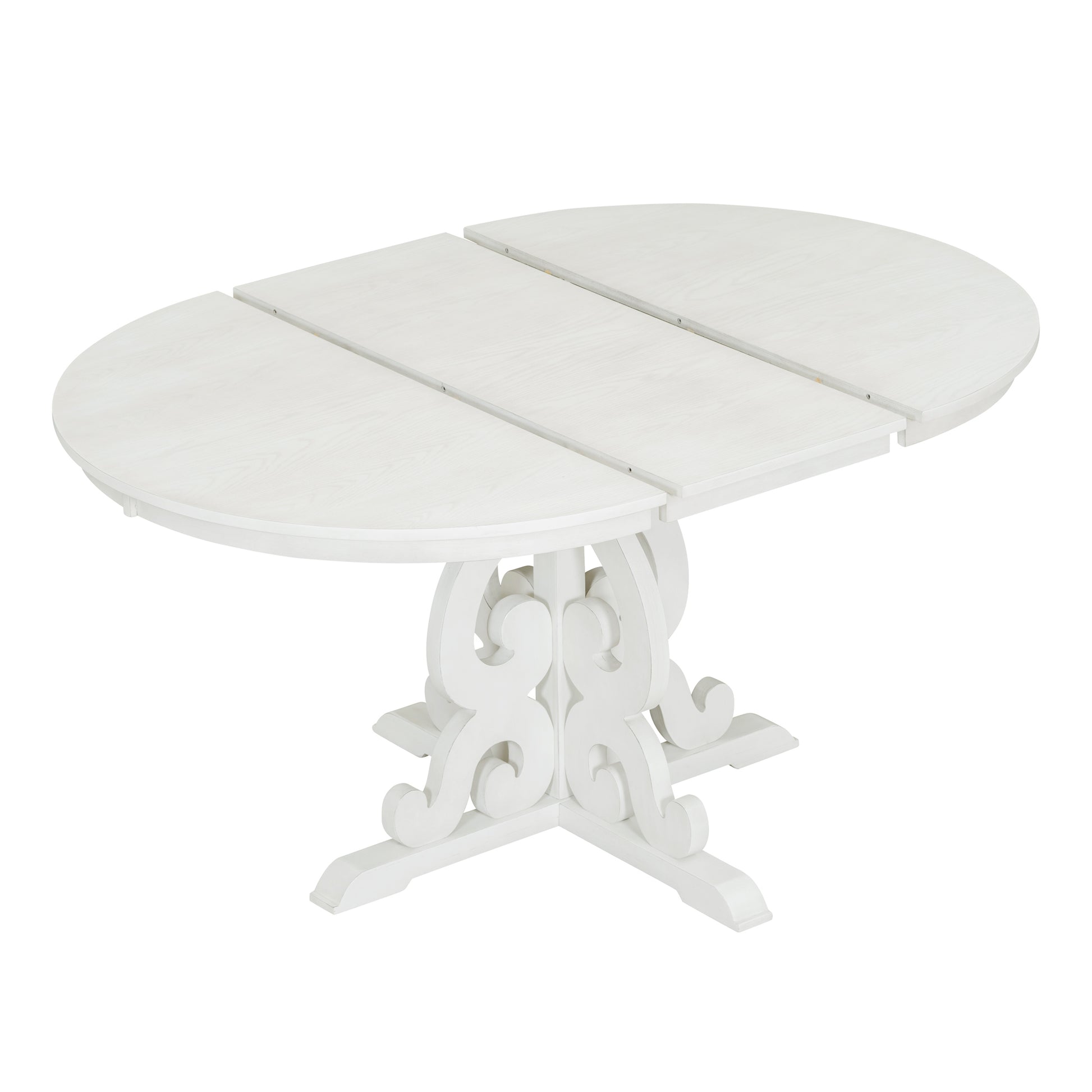 5 Piece Retro Functional Dining Set, 1 Extendable Table With A 16 Inch Leaf And 4 Upholstered Chairs For Dining Room And Kitchen Antique White Antique White Solid Wood