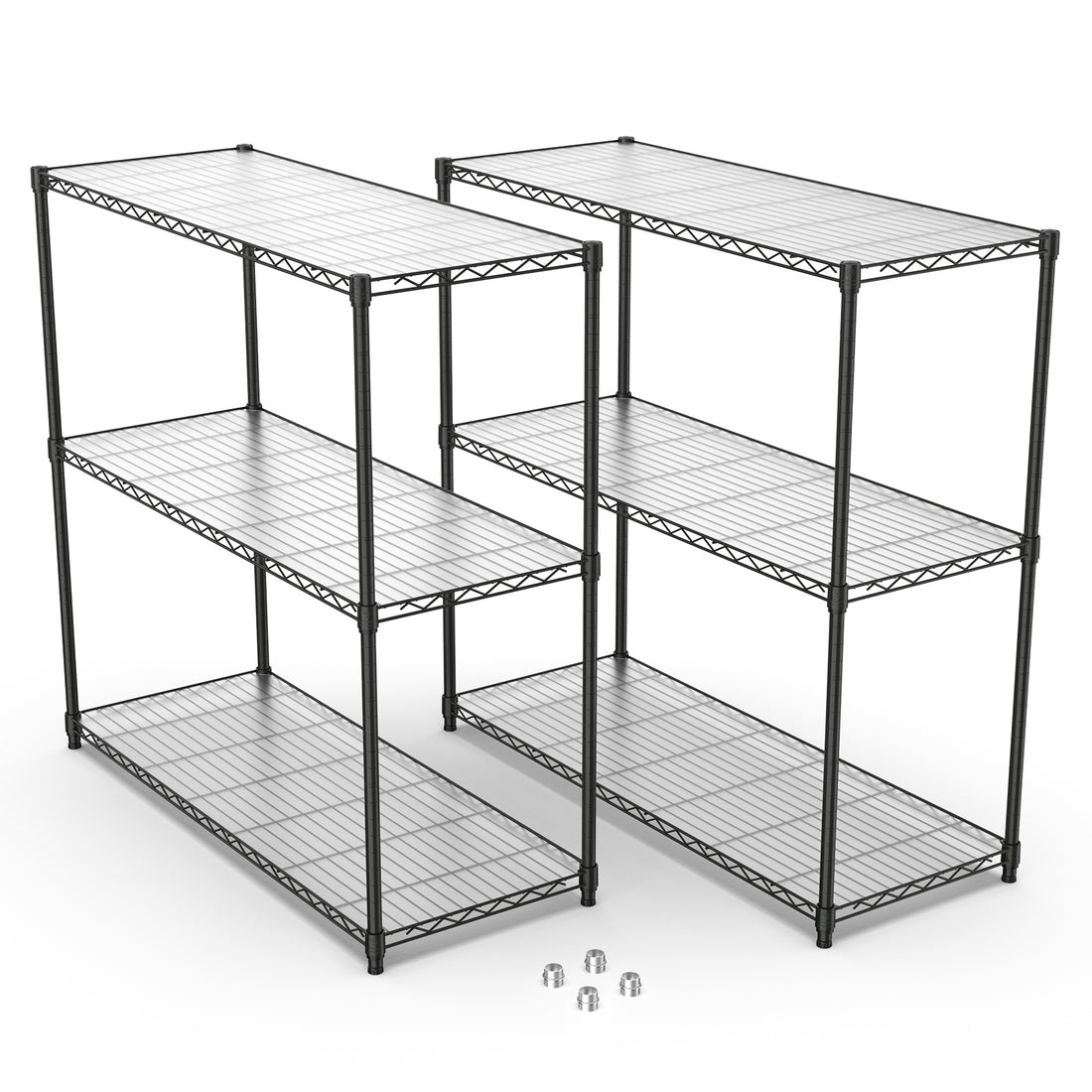 2 Pack 3 Tier Shelf Wire Shelving Unit, 2P 3Twl1848 B Lkj Black Iron Plastic