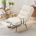 Modern Teddy Gliding Rocking Chair With High Back, Retractable Footrest, And Adjustable Back Angle For Nursery, Living Room, And Bedroom,Beige Beige Fabric