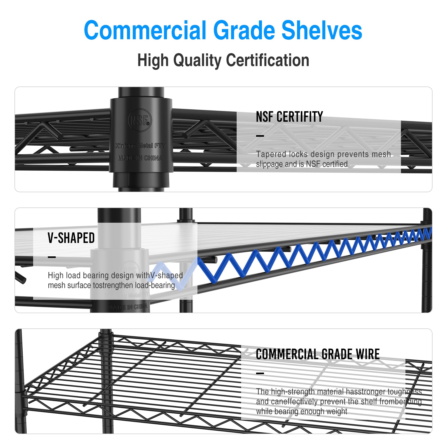 3 Tier Shelf Wire Shelving Unit 3000Lbs, 3T1848 3Klb B Lkj Black Iron Plastic