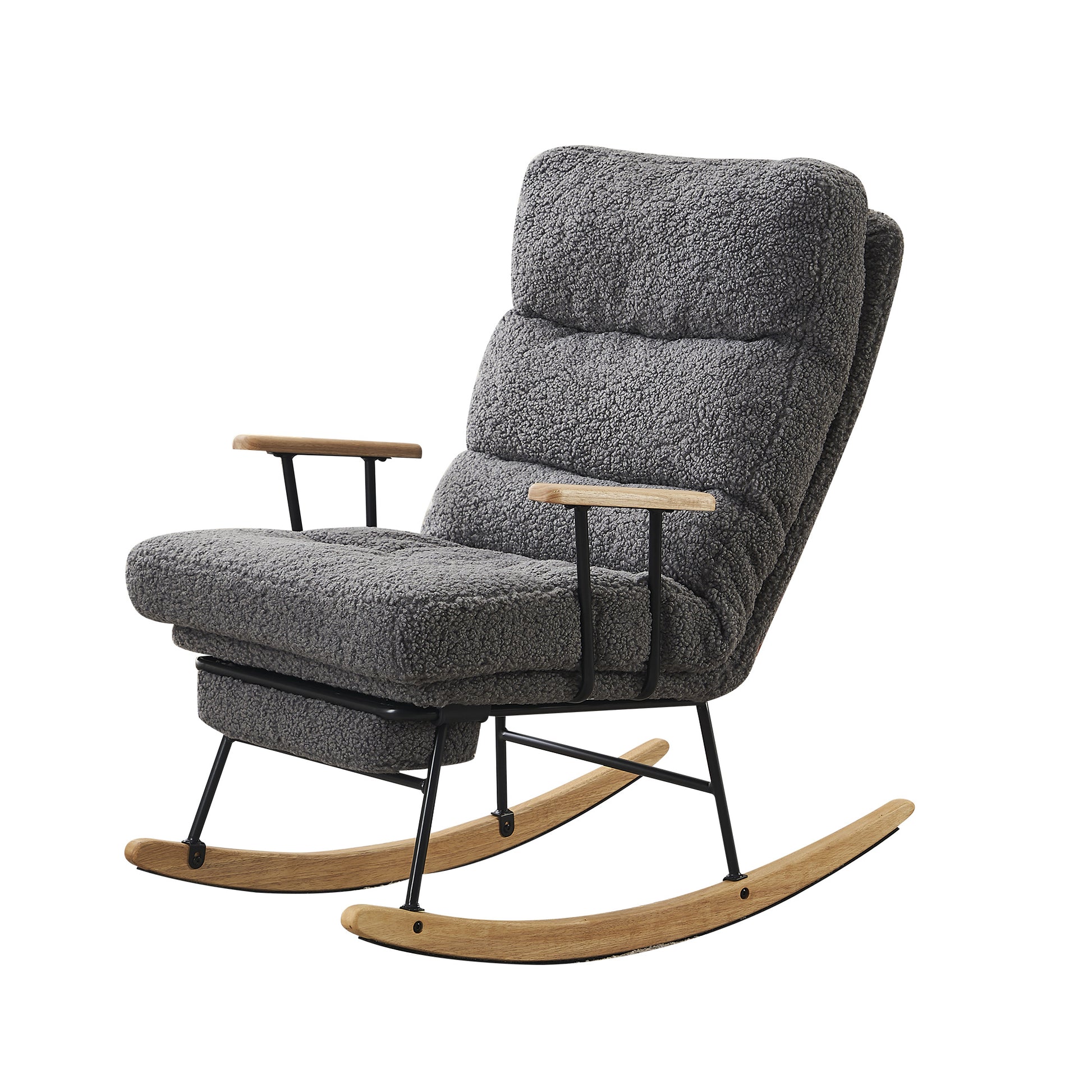 Modern Teddy Gliding Rocking Chair With High Back, Retractable Footrest, And Adjustable Back Angle For Nursery, Living Room, And Bedroom, Gray Gray Fabric