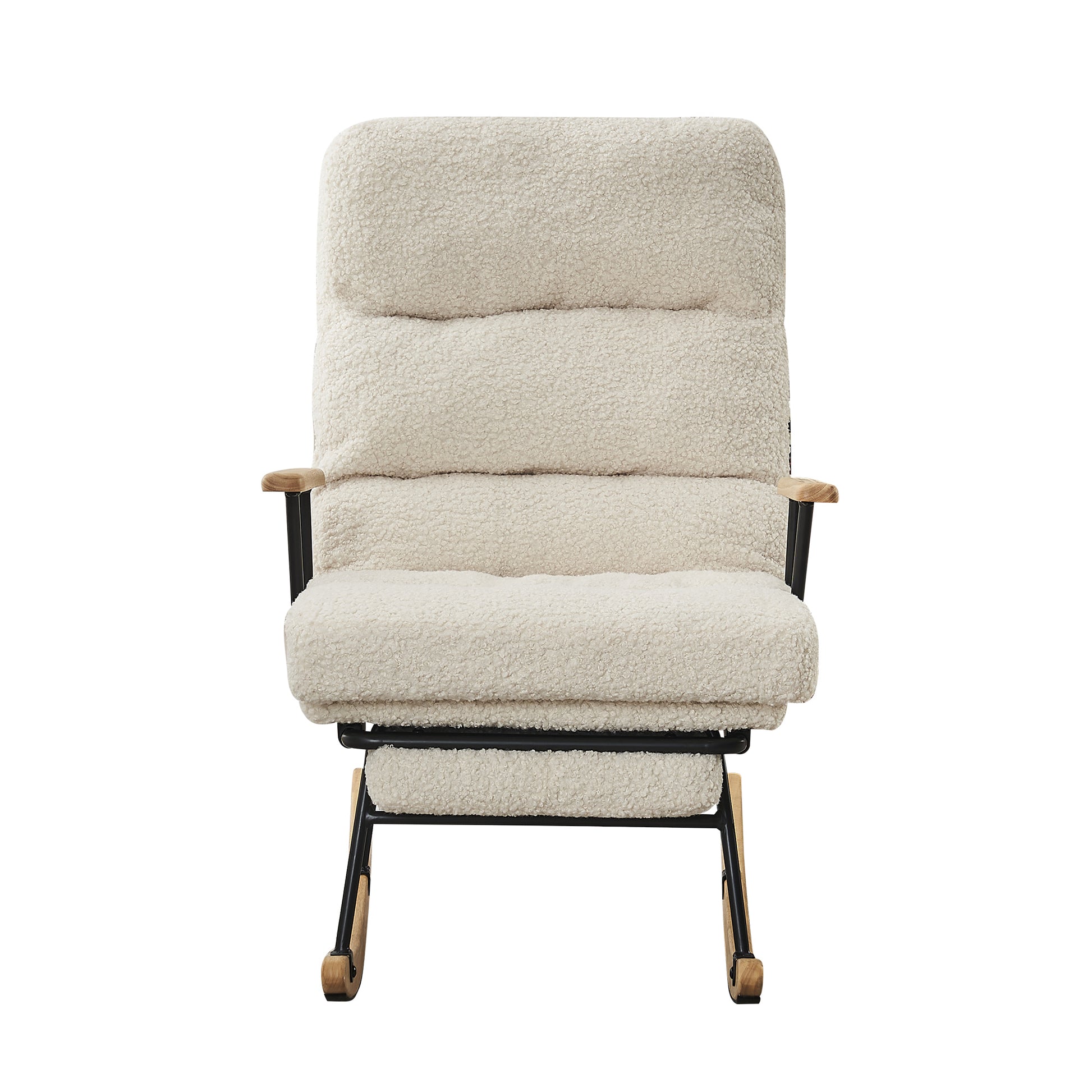 Modern Teddy Gliding Rocking Chair With High Back, Retractable Footrest, And Adjustable Back Angle For Nursery, Living Room, And Bedroom,Beige Beige Fabric