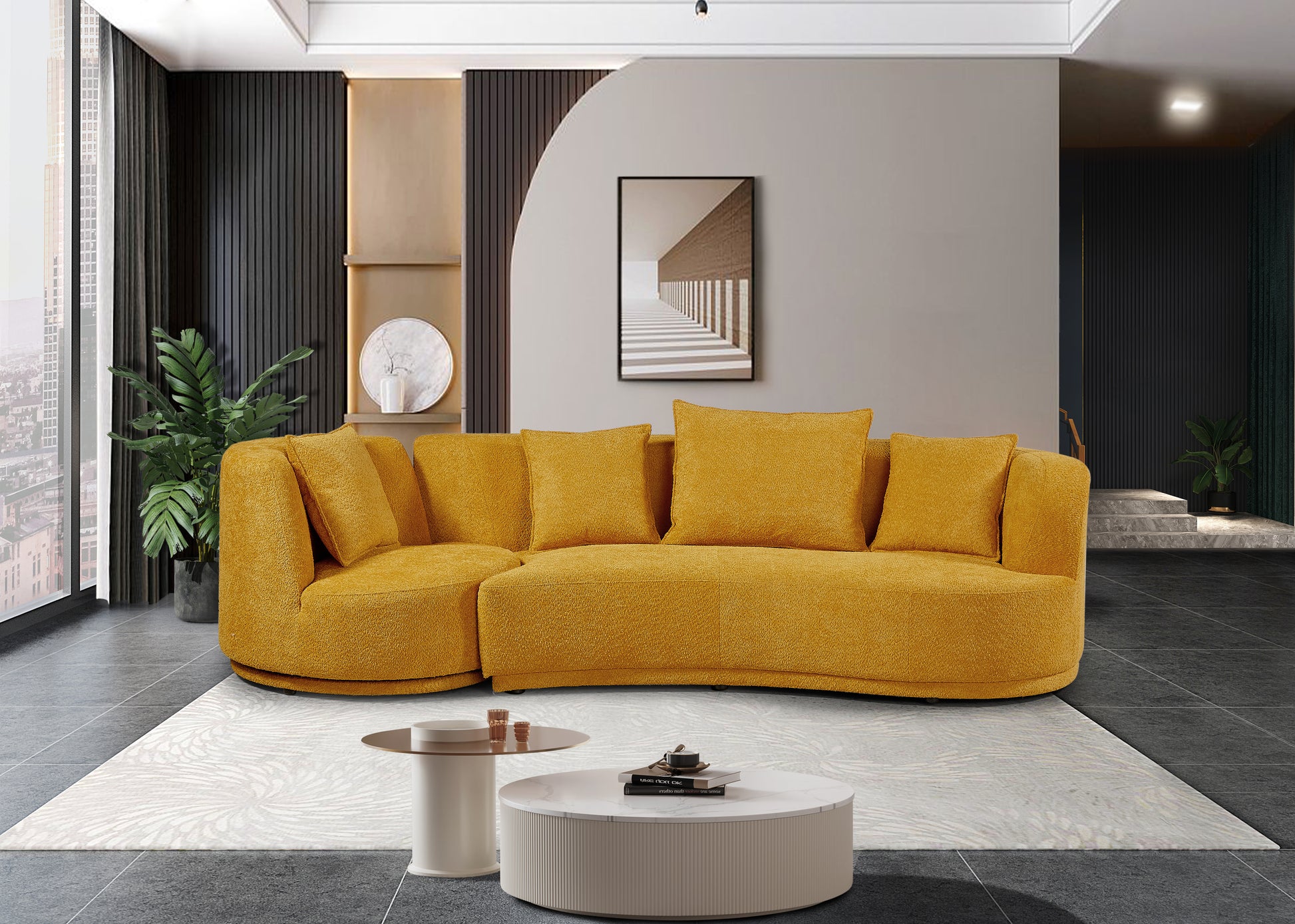 Liyasi Living Room Sofa Set With Luxury Teddy Fleece2 Seaterarmchair Swivel 360 Degree Yellow Polyester Wood Primary Living Space Eucalyptus Foam Fabric 3 Seat