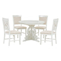 5 Piece Retro Functional Dining Set, 1 Extendable Table With A 16 Inch Leaf And 4 Upholstered Chairs For Dining Room And Kitchen Antique White Antique White Solid Wood