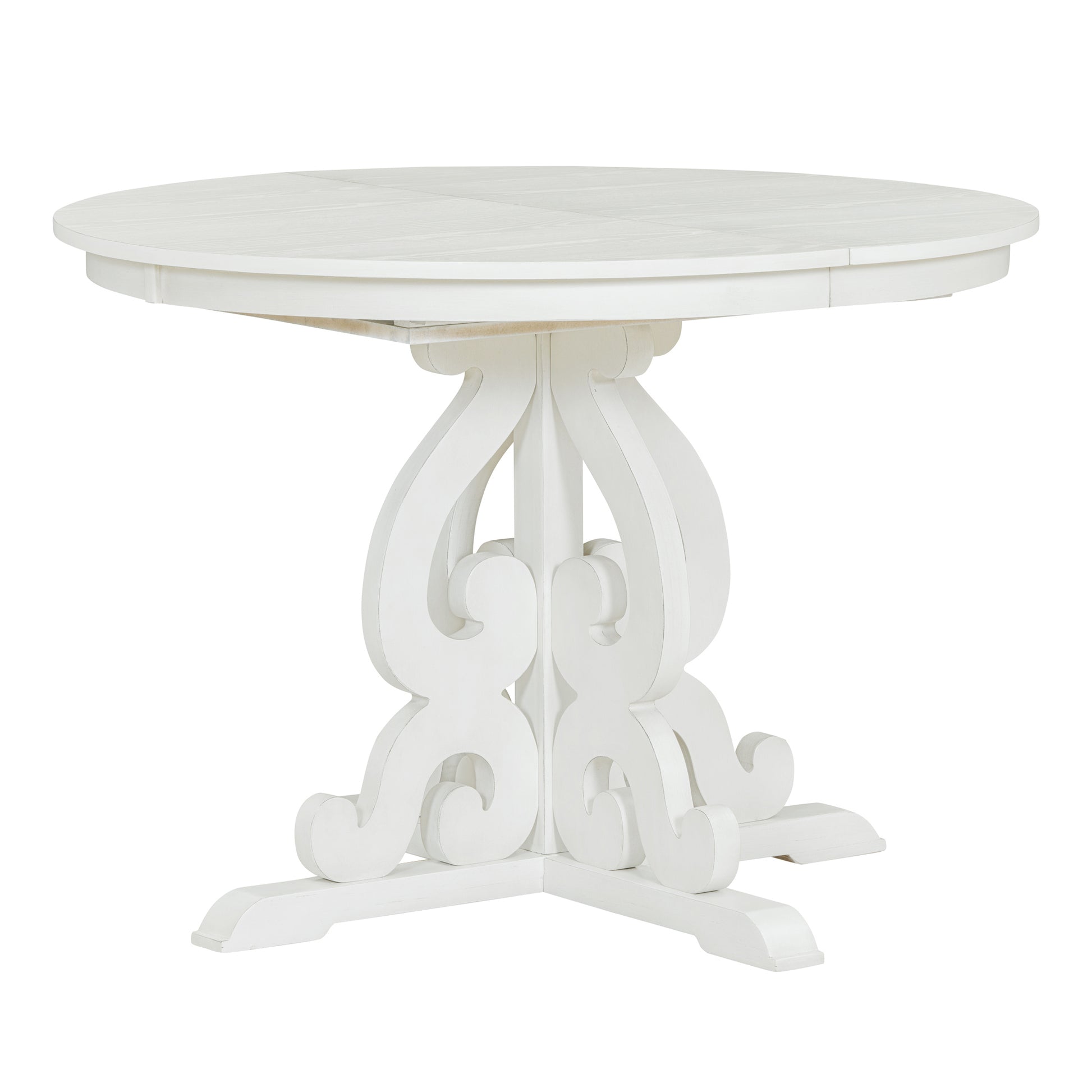 5 Piece Retro Functional Dining Set, 1 Extendable Table With A 16 Inch Leaf And 4 Upholstered Chairs For Dining Room And Kitchen Antique White Antique White Solid Wood