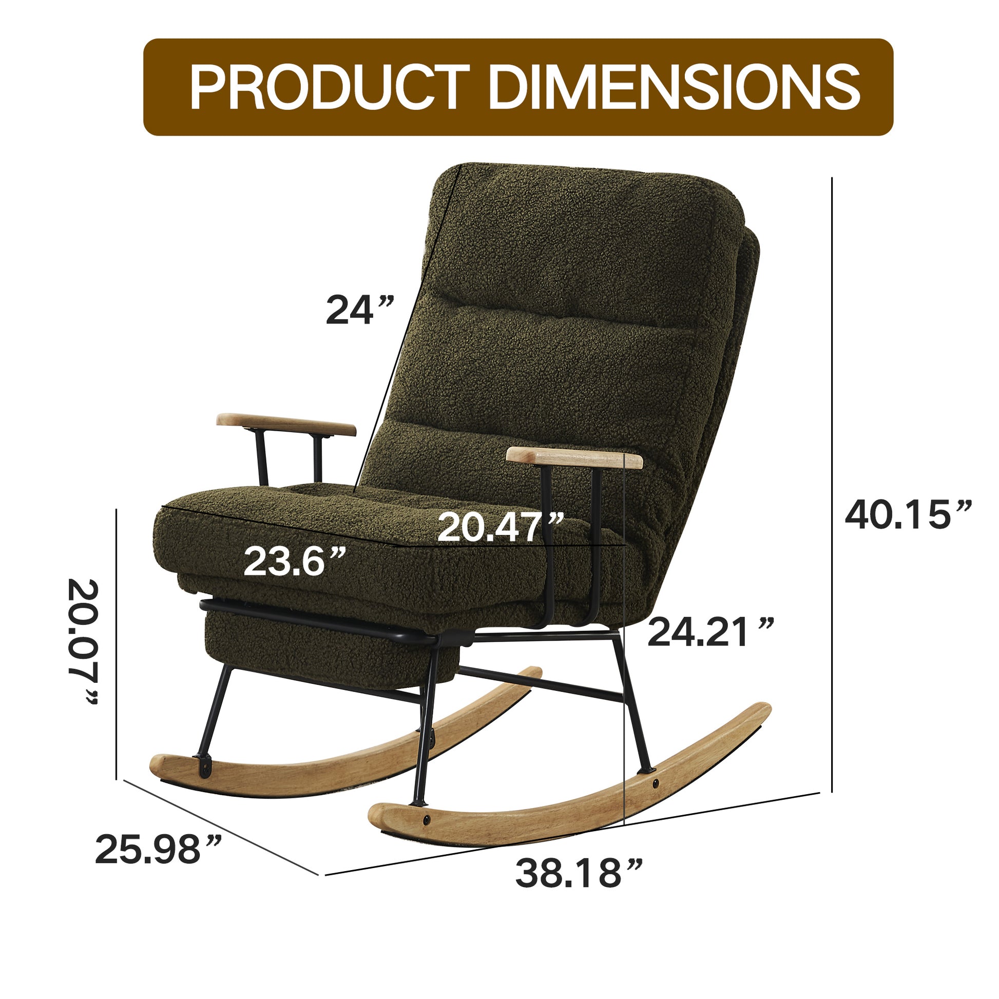 Modern Teddy Gliding Rocking Chair With High Back, Retractable Footrest, And Adjustable Back Angle For Nursery, Living Room, And Bedroom, Green Green Fabric