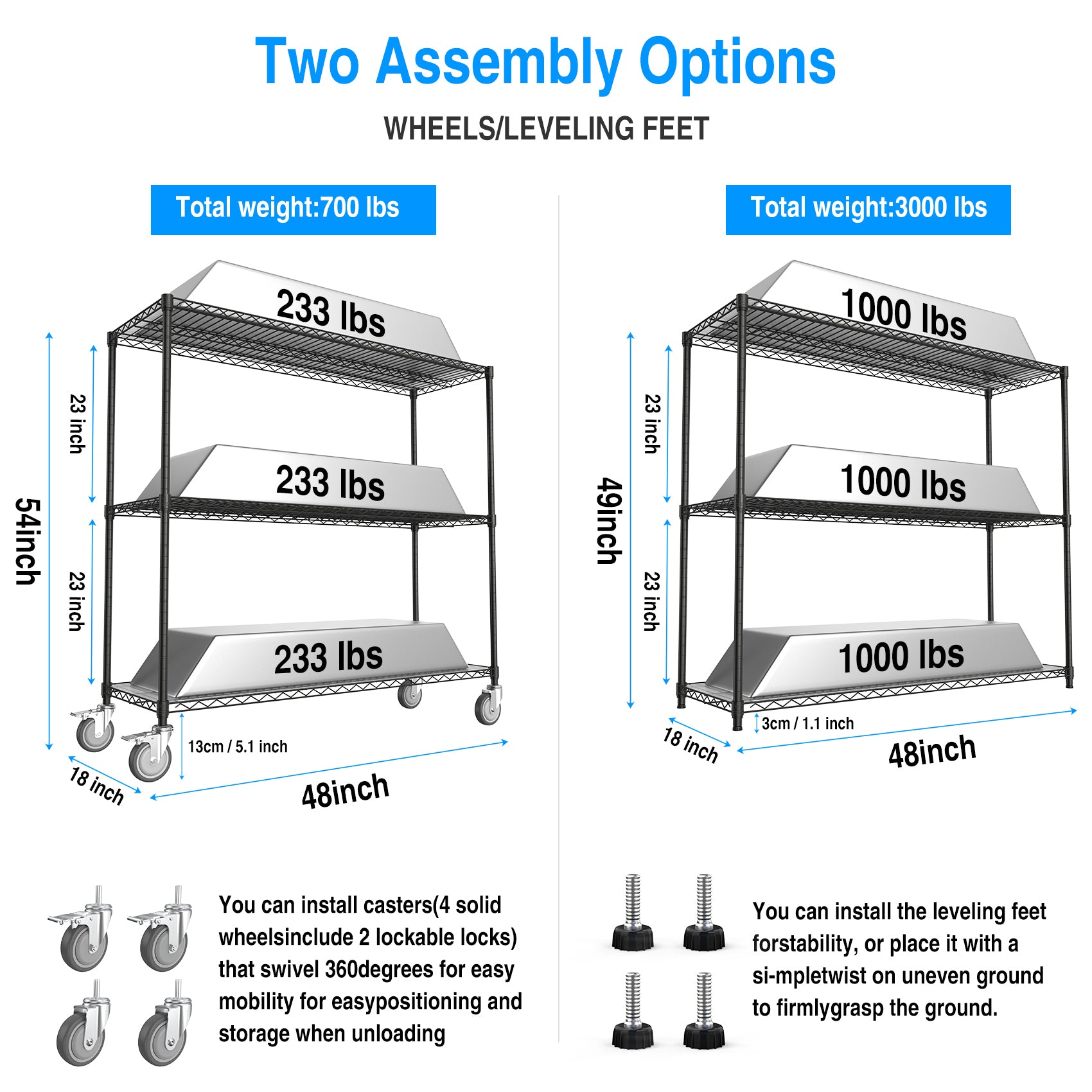 3 Tier Shelf Wire Shelving Unit 3000Lbs, 3T1848 3Klb B Lkj Black Iron Plastic