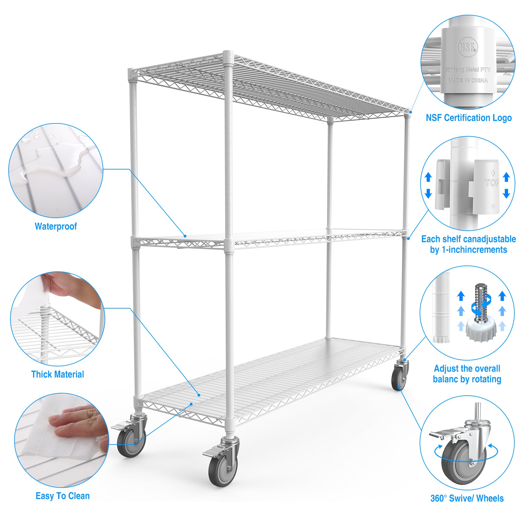 3 Tier Shelf Wire Shelving Unit 3000Lbs, 3T1848 3Klb W Lkj White Iron Plastic