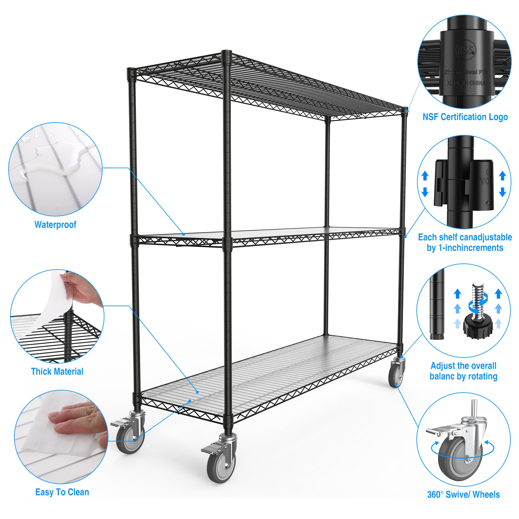 3 Tier Shelf Wire Shelving Unit 3000Lbs, 3T1848 3Klb B Lkj Black Iron Plastic