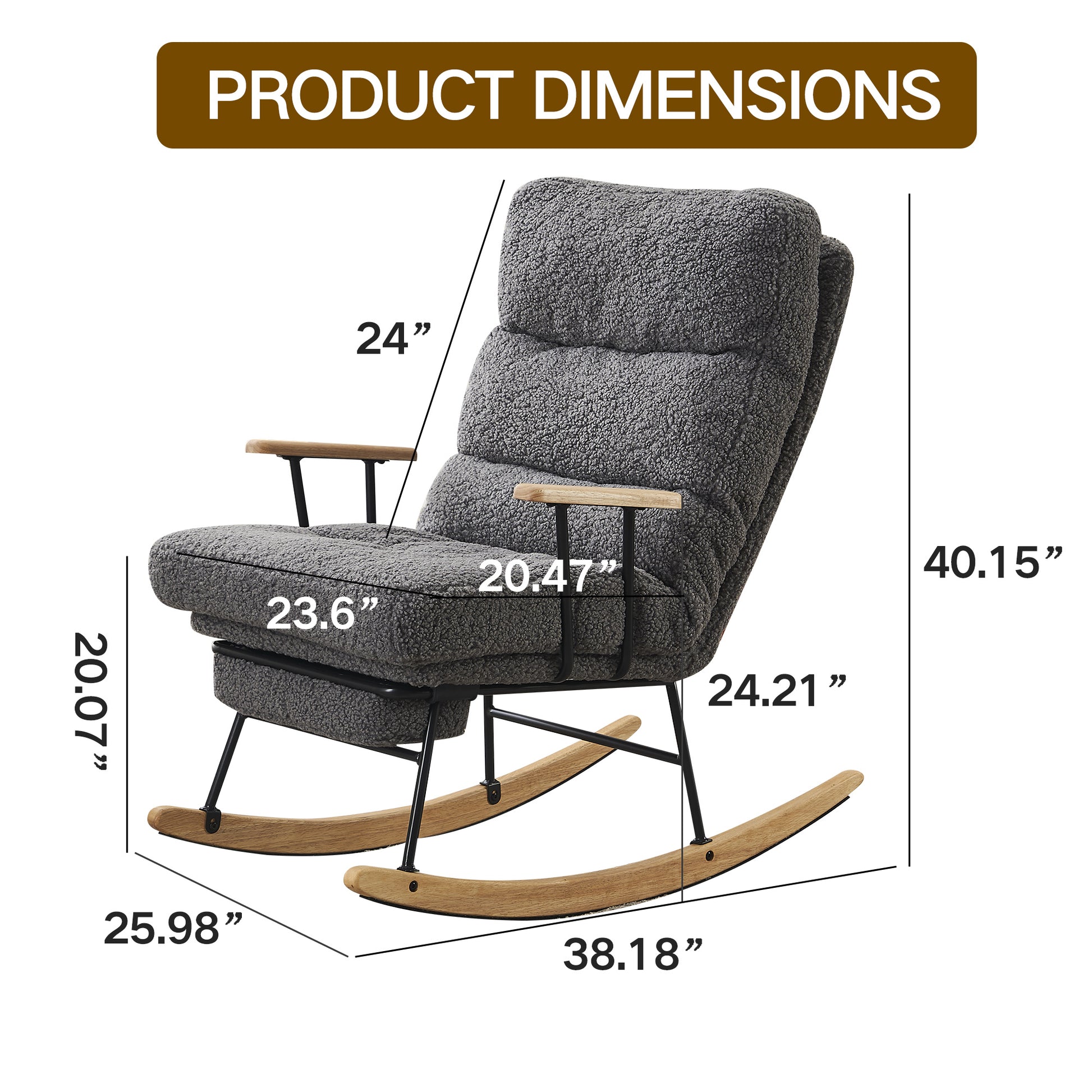 Modern Teddy Gliding Rocking Chair With High Back, Retractable Footrest, And Adjustable Back Angle For Nursery, Living Room, And Bedroom, Gray Gray Fabric