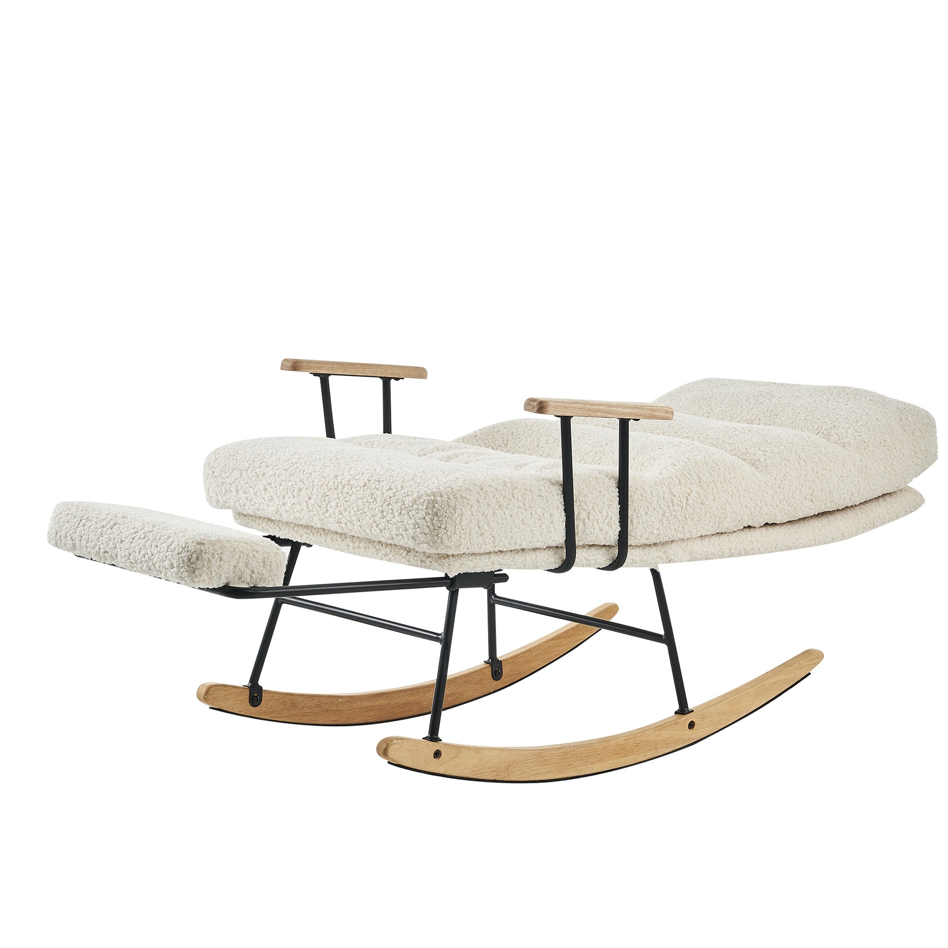 Modern Teddy Gliding Rocking Chair With High Back, Retractable Footrest, And Adjustable Back Angle For Nursery, Living Room, And Bedroom,Beige Beige Fabric