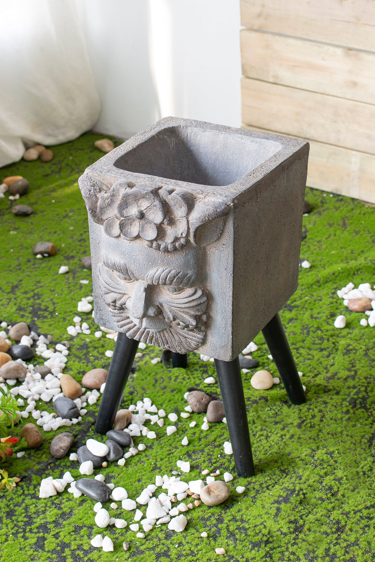 11" X 13" X 22" Greek God Statue Planter With Legs Gray Magnesium Oxide
