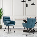 Blue Modern Pu Easy Cleaning Office Home Chairs Set Of 2 Armrest & Backrest Comfortable Chairs Upholstered Chair With Black Metal Legs For Office Dining Room Kitchen Bedroom And Living Room Blue Dining Room Sponge Rectangular Casual,Modern Arm Chair Arm