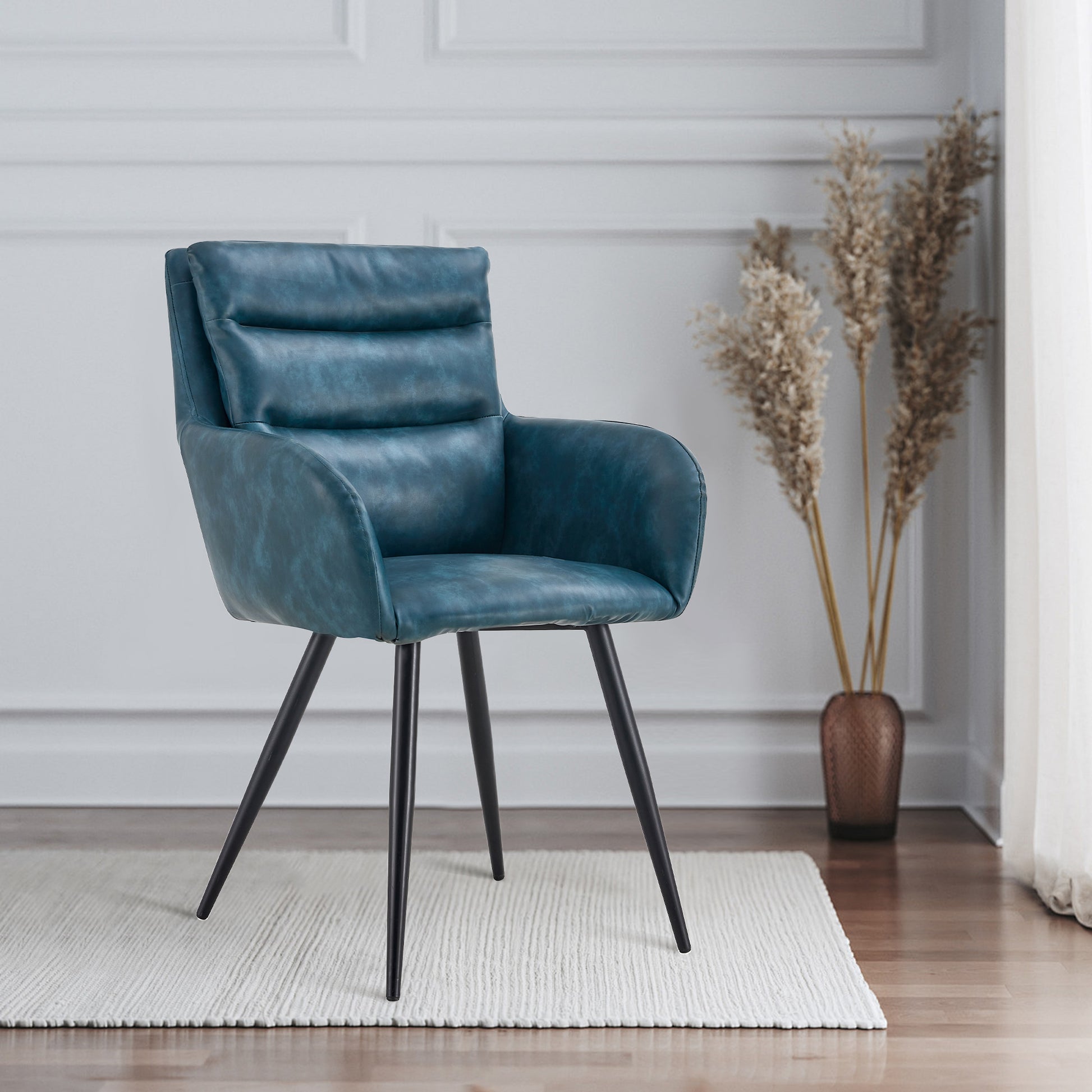 Blue Modern Pu Easy Cleaning Office Home Chairs Set Of 2 Armrest & Backrest Comfortable Chairs Upholstered Chair With Black Metal Legs For Office Dining Room Kitchen Bedroom And Living Room Blue Dining Room Sponge Rectangular Casual,Modern Arm Chair Arm