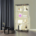 Lighted Two Door Glass Cabinet Glass Display Cabinet With 4 Shelves, Black Black Glass