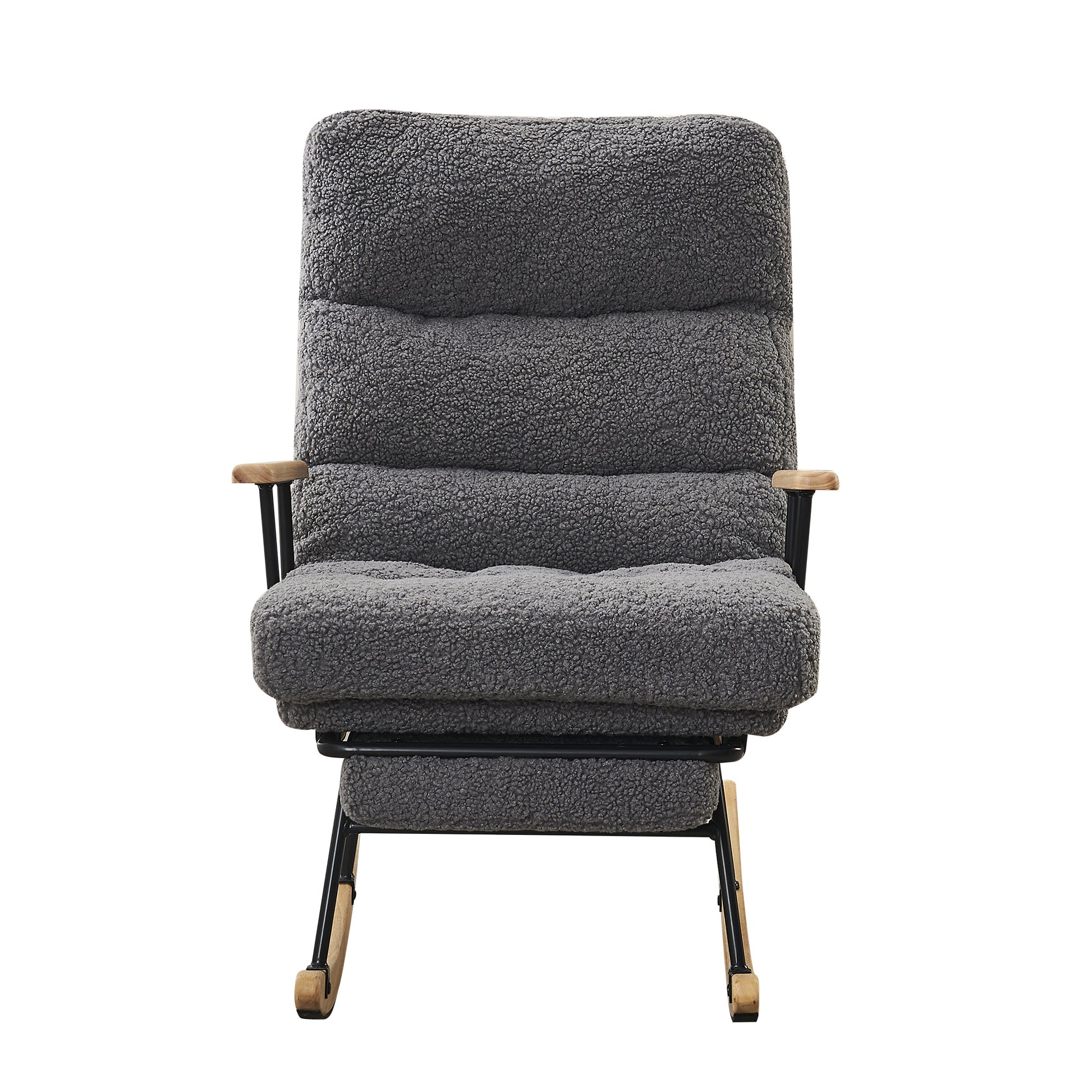 Modern Teddy Gliding Rocking Chair With High Back, Retractable Footrest, And Adjustable Back Angle For Nursery, Living Room, And Bedroom, Gray Gray Fabric