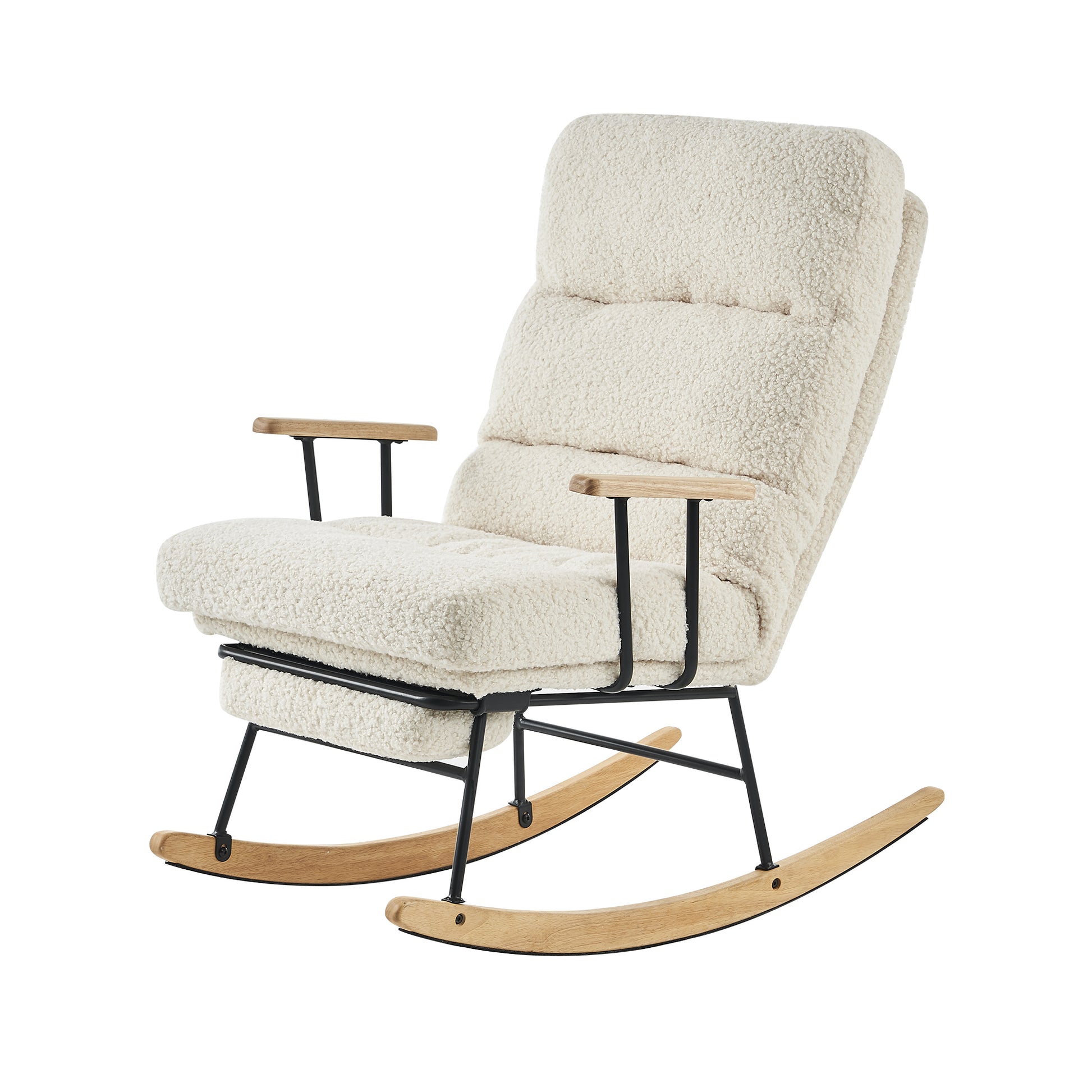 Modern Teddy Gliding Rocking Chair With High Back, Retractable Footrest, And Adjustable Back Angle For Nursery, Living Room, And Bedroom,Beige Beige Fabric