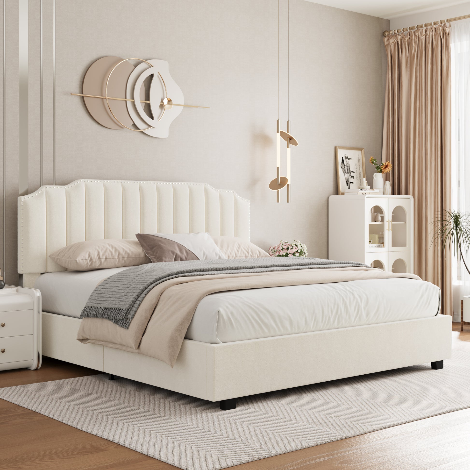 Lift Up Beige Velvet Full Size Bed Box Spring Not Required Full Beige Wood Light Brown Bedroom American Design Poplar Slat Beds Foam Velvet Upholstered