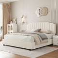 Lift Up Velvet Beige Queen Size Bed Box Spring Not Required Queen Beige Wood Light Brown Bedroom American Design Poplar Slat Beds Foam Velvet Upholstered