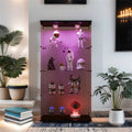 Lighted Two Door Glass Cabinet Glass Display Cabinet With 4 Shelves, Brown Black Brown Glass