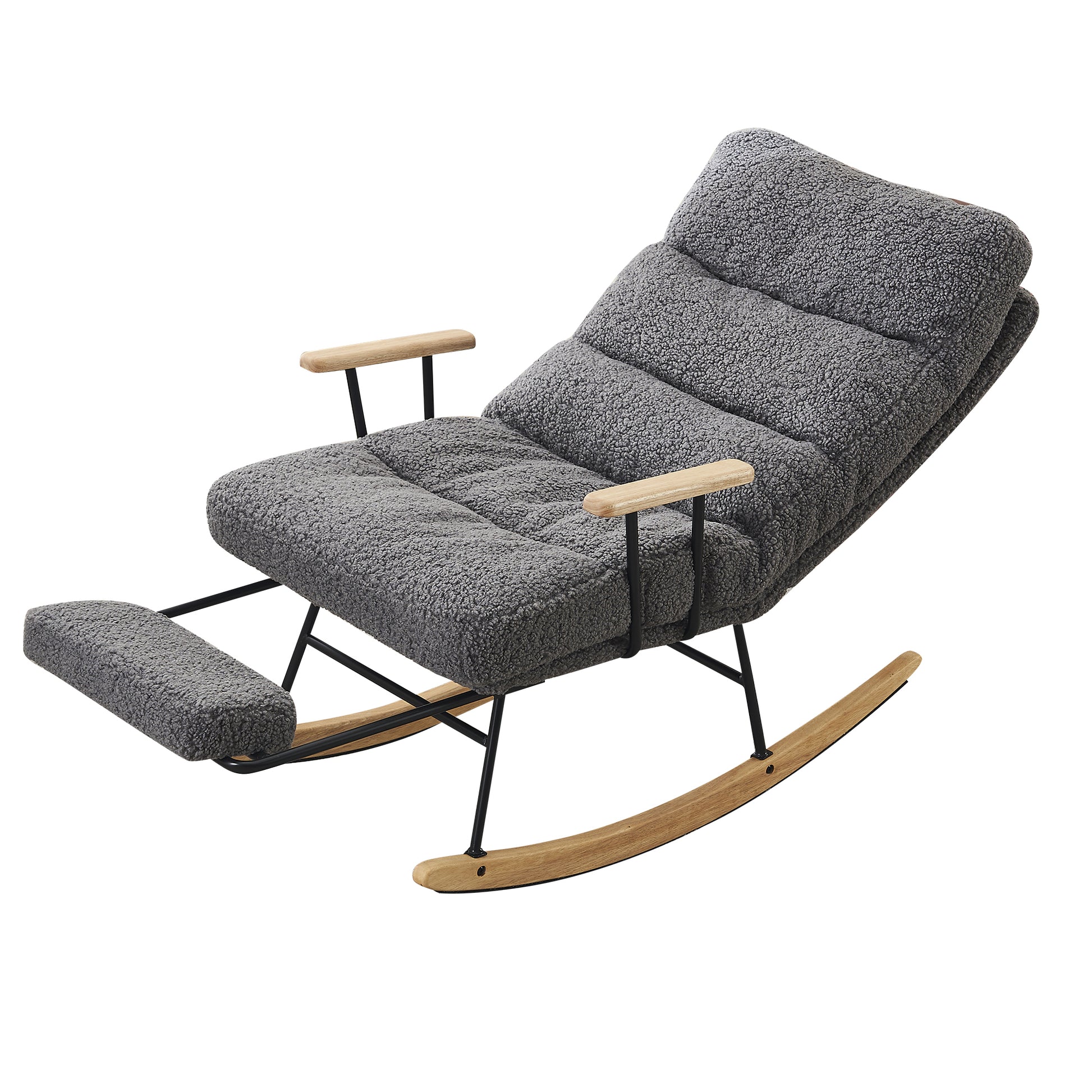 Modern Teddy Gliding Rocking Chair With High Back, Retractable Footrest, And Adjustable Back Angle For Nursery, Living Room, And Bedroom, Gray Gray Fabric