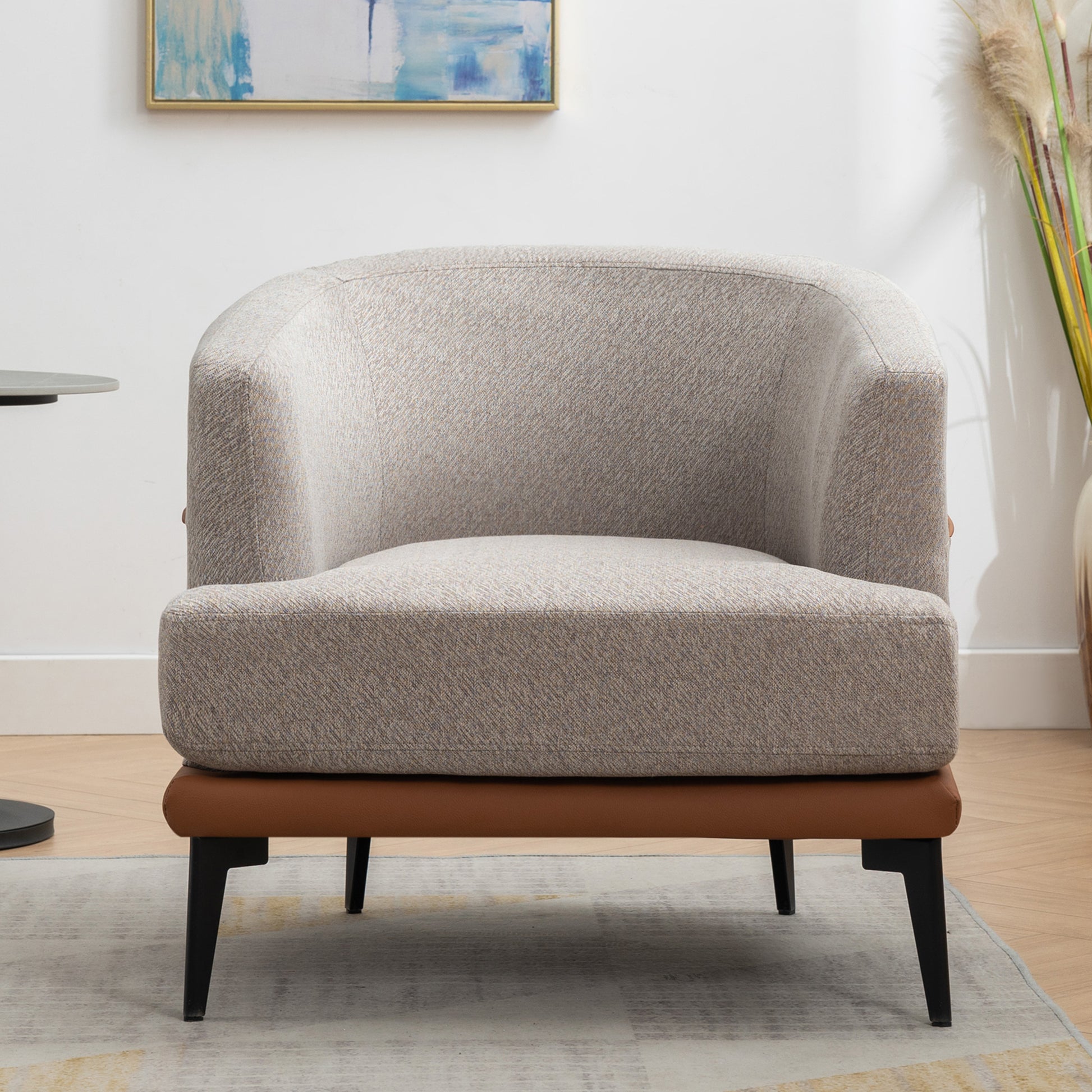 Modern Two Tone Barrel Fabric Chair, Upholstered Round Armchair For Living Room Bedroom Reading Room, Burnt Orange Burnt Orange Linen