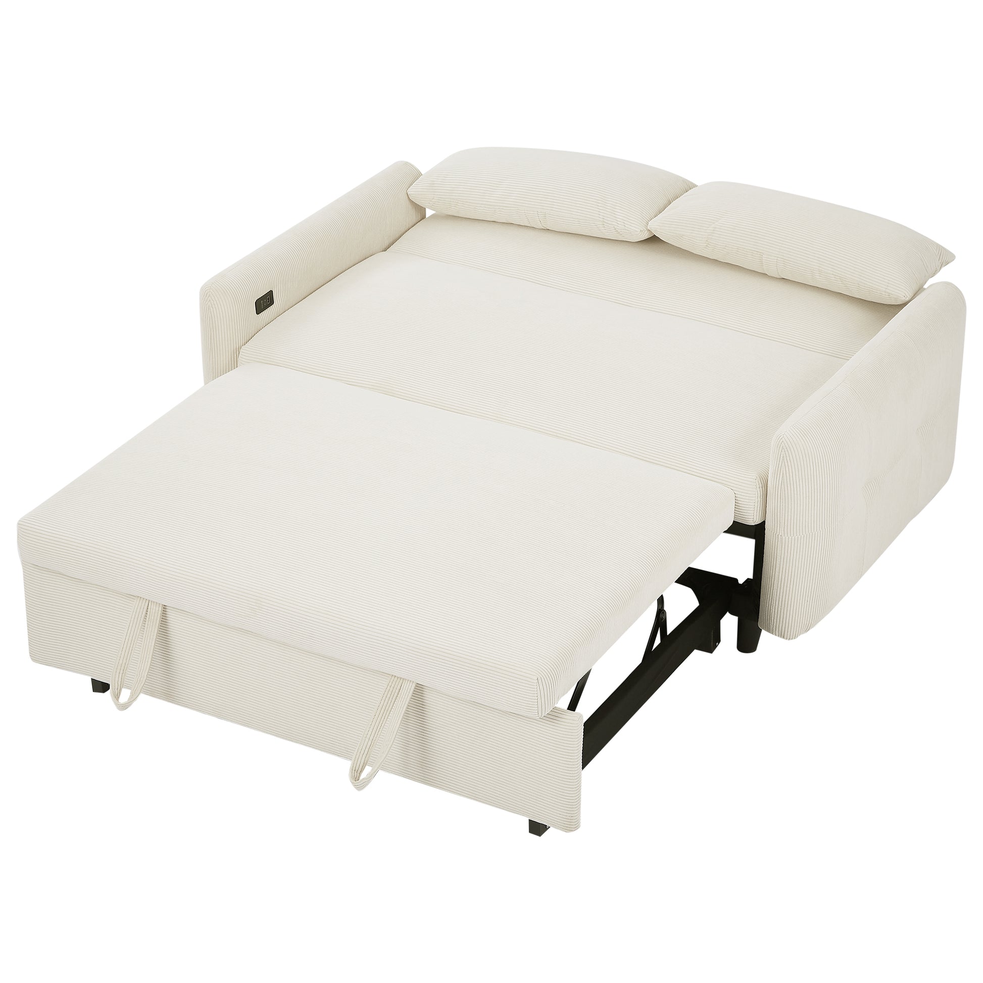 57.48" Pull Out Sofa Bed Convertible Couch 2 Seat Loveseat Sofa Modern Sleeper Sofa With Two Throw Pillows And Usb Ports For Living Room, Beige Old Sku:Wf317760Aaa Beige Foam Corduroy 2 Seat