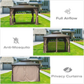 10' X 10' Hardtop Gazebo, Aluminum Metal Gazebo With Galvanized Steel Double Roof Canopy, Curtain And Netting, Permanent Gazebo Pavilion For Party, Wedding, Outdoor Dining, Brown Brown Aluminum