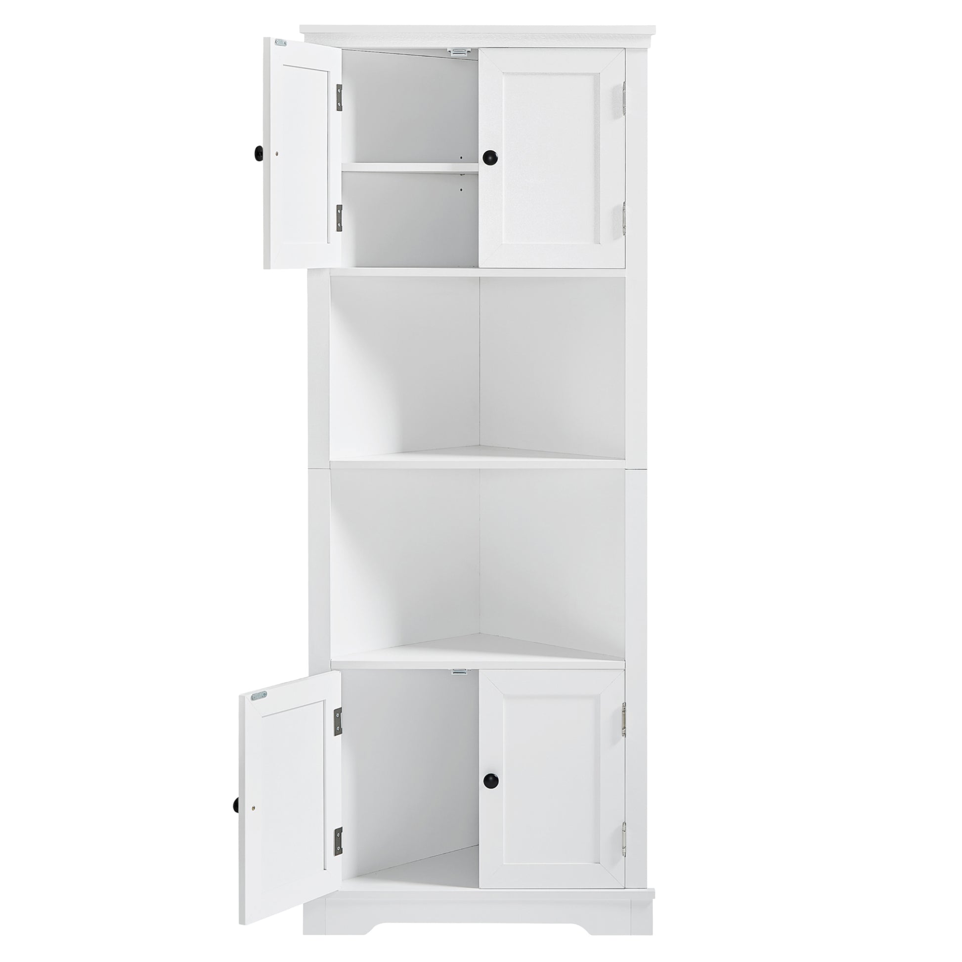 Tall Bathroom Storage Cabinet, Corner Cabinet With Doors And Adjustable Shelf, Mdf Board, White White Mdf