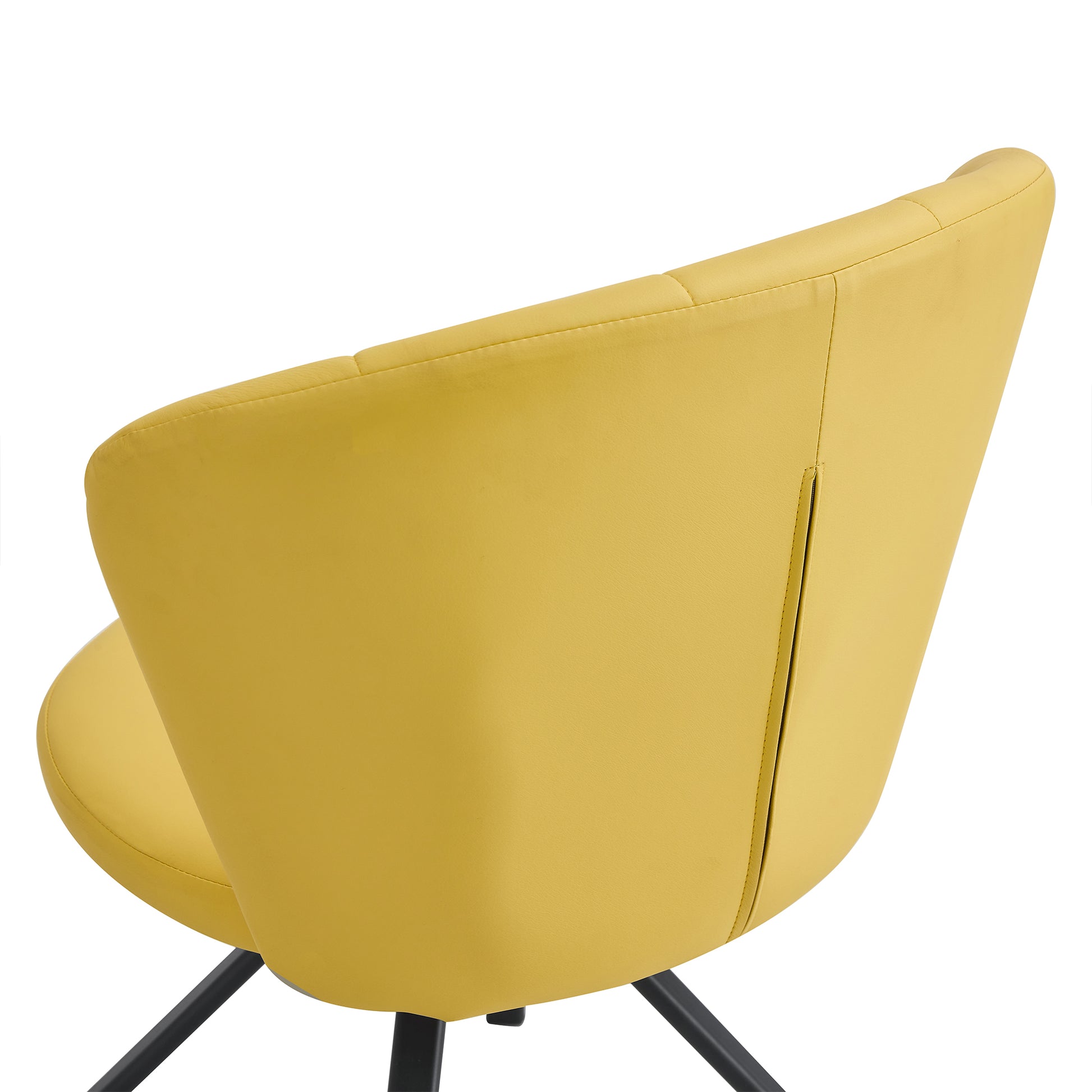 Light Yellow 360 Swivel Makeup Home Office Chair, Pu Vanity Chair, Nail Chair For Women, Queen Fancy Chair For Girls,Upholstered Chair With Black Metal Legs For Dining Room Bedroom And Living Room Metal Stripe Light Yellow Dining Room Sponge Dry Clean