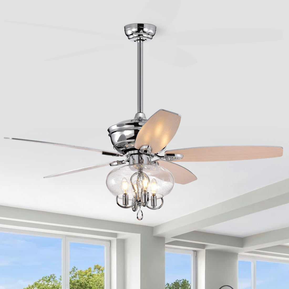 52" Crystal Chandelier Fan With Remote, Classic, Glam, Traditional, Transitional For Home, Kitchen, Dining Room, Guest Room, Living Room, Chrome Chrome American Design,American Traditional,Contemporary,Industrial,Luxury Metal & Wood Glass Metal