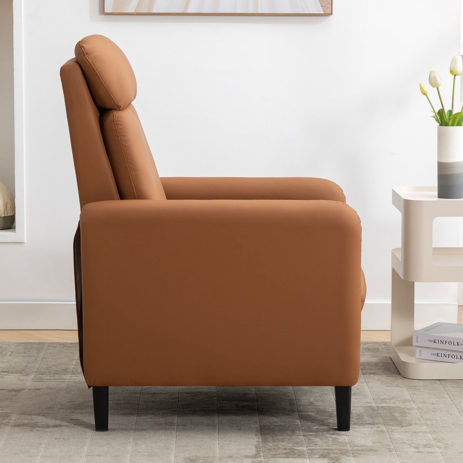 Modern Artistic Color Design Adjustable Recliner Chair Pu Leather For Living Room Bedroom Home Theater, Burnt Orange Burnt Orange Pu Leather