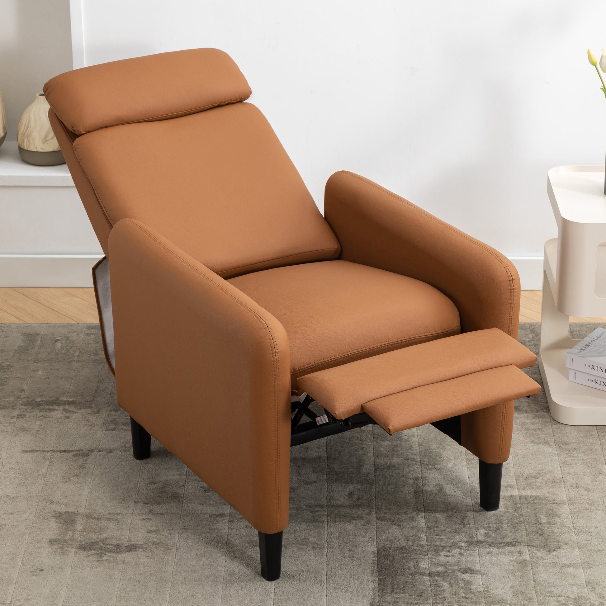 Modern Artistic Color Design Adjustable Recliner Chair Pu Leather For Living Room Bedroom Home Theater, Burnt Orange Burnt Orange Pu Leather