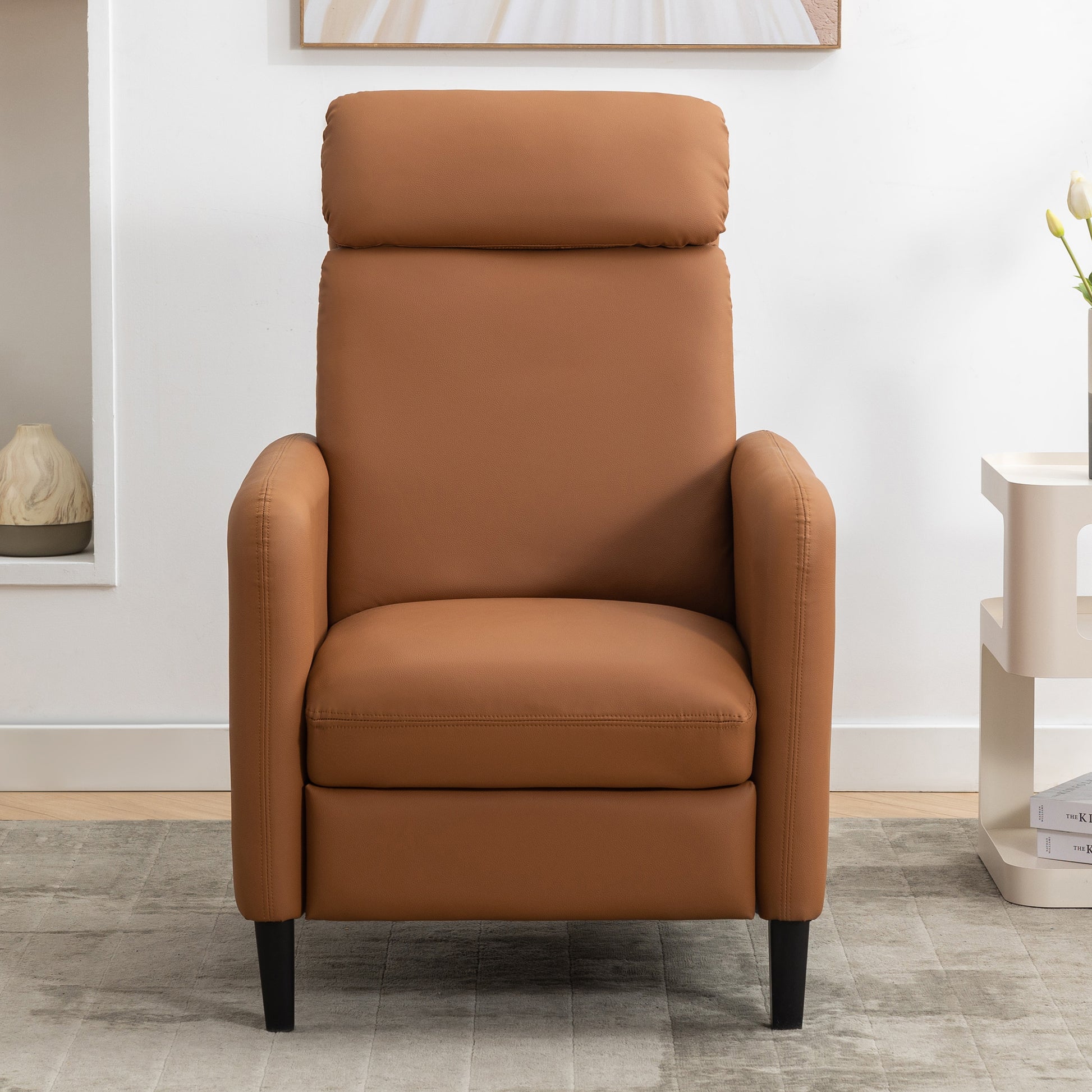 Modern Artistic Color Design Adjustable Recliner Chair Pu Leather For Living Room Bedroom Home Theater, Burnt Orange Burnt Orange Pu Leather