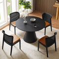 47.24'' Round Dining Table, Modern Kitchen Table Circular Mdf Finish Tabletop For Leisure Coffee Table ,Black Black Mdf