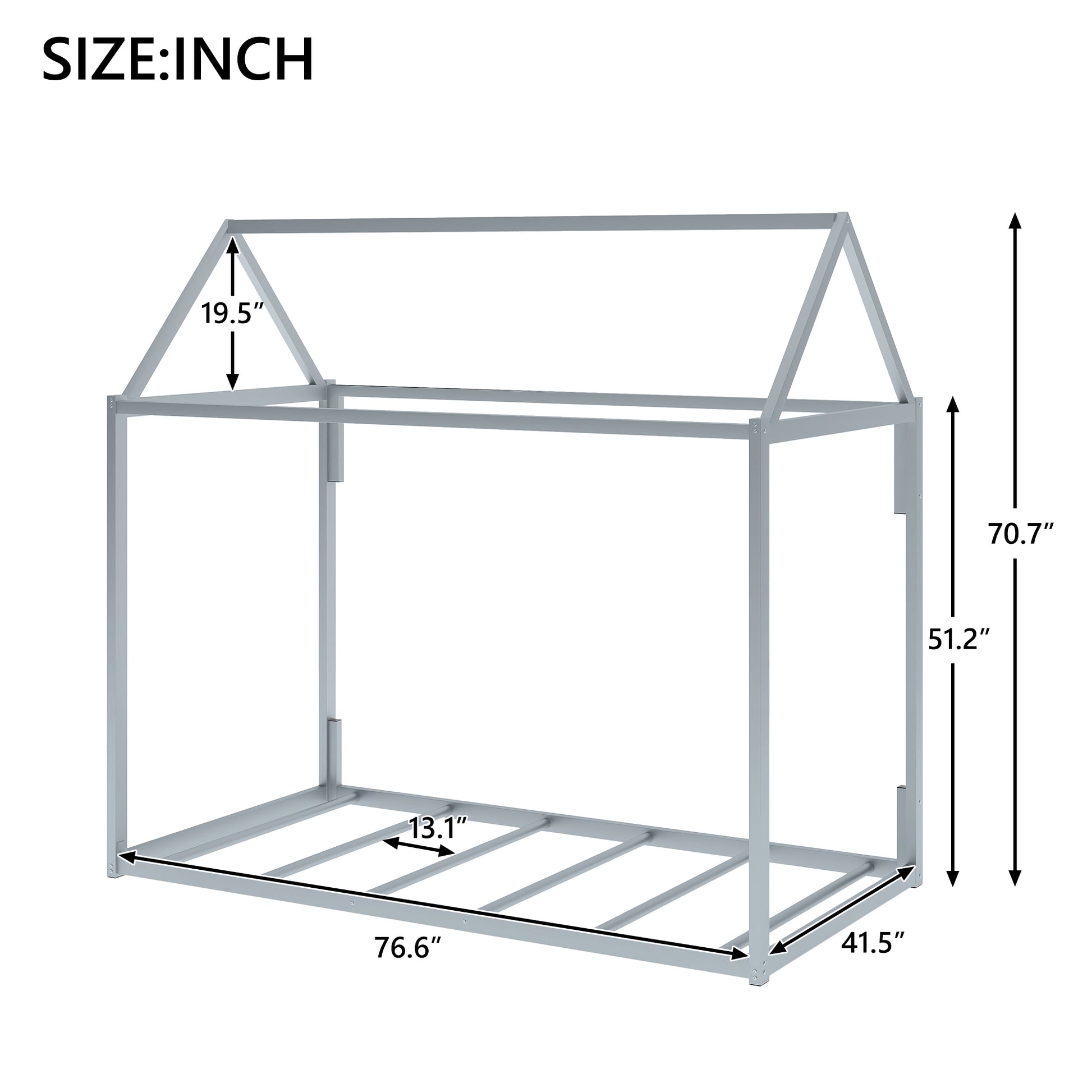 Metal House Shape Platform Bed, Twin Silver Metal