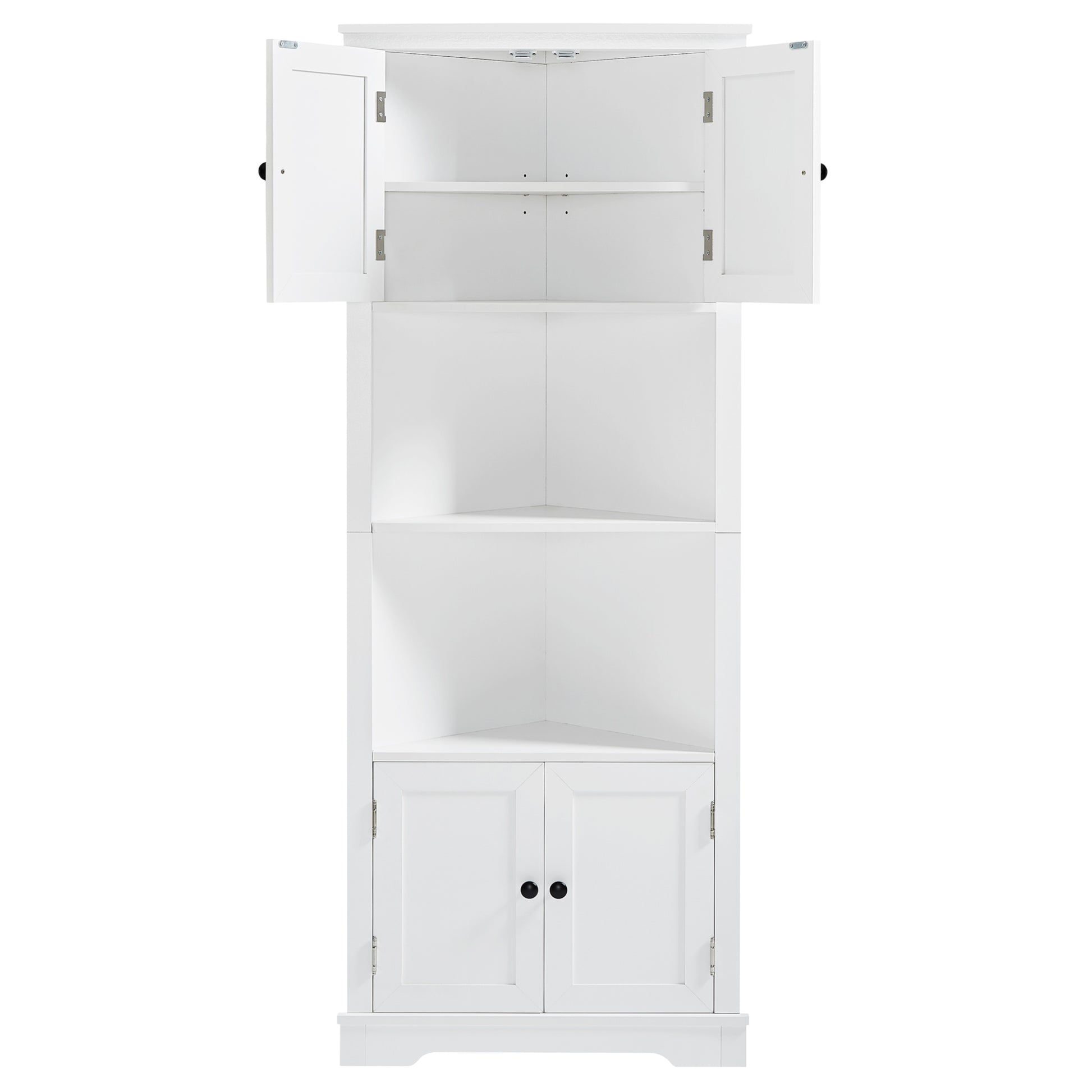 Tall Bathroom Storage Cabinet, Corner Cabinet With Doors And Adjustable Shelf, Mdf Board, White White Mdf