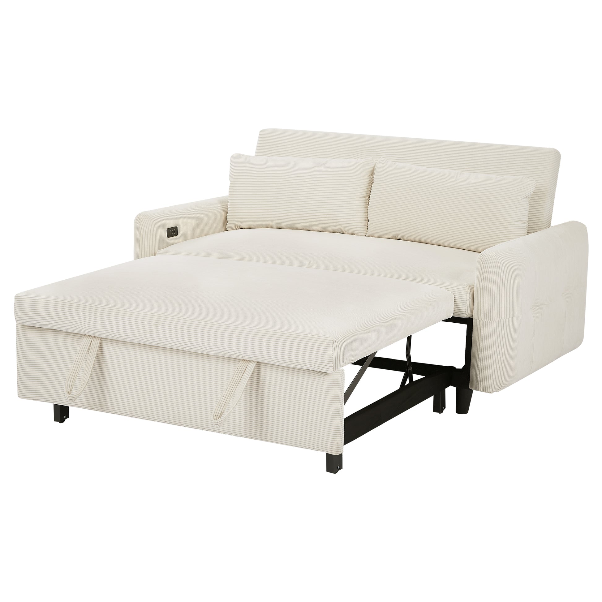 57.48" Pull Out Sofa Bed Convertible Couch 2 Seat Loveseat Sofa Modern Sleeper Sofa With Two Throw Pillows And Usb Ports For Living Room, Beige Old Sku:Wf317760Aaa Beige Foam Corduroy 2 Seat