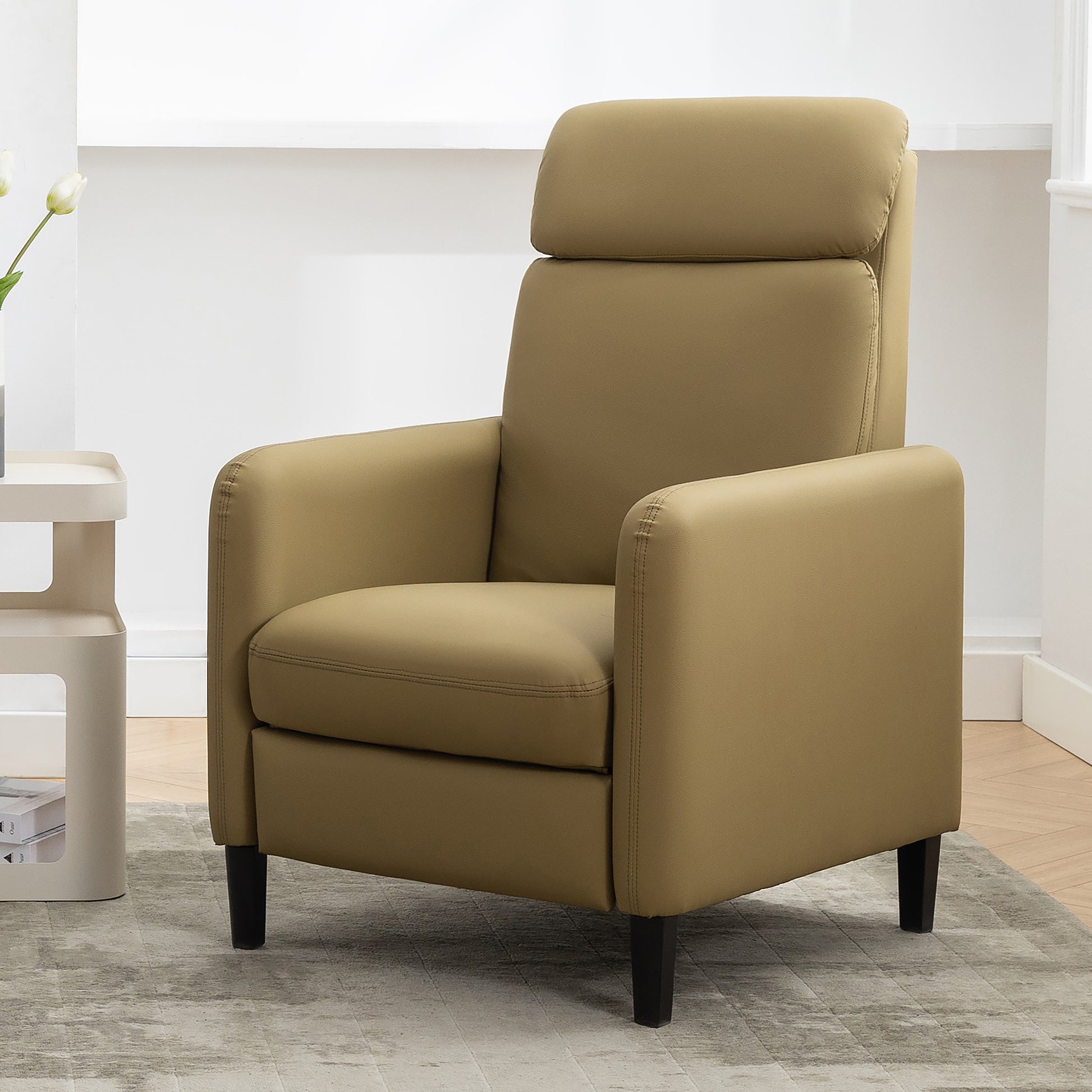 Modern Artistic Color Design Adjustable Recliner Chair Pu Leather For Living Room Bedroom Home Theater, Mustard Green Mustard Pu Leather