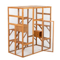 Outdoor Cat Enclosure, Large Wood Cat Cage With Sunlight Top Panel, Perches, Sleeping Boxes, Pet Playpen, Orange Orange Metal & Wood