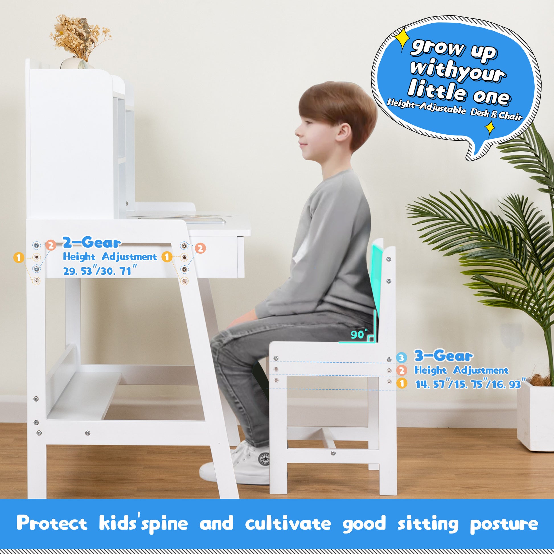 Modern Classic Desk, Children'S Desk, Solid Wood Desk, Bedroom Boy And Girl Family Desk And Chair Set, Compact, Multi Space Available, Multi Color Optional, Multi Storage Space, Color:White White Light Brown Desk And Chair Set Study Classic Pine