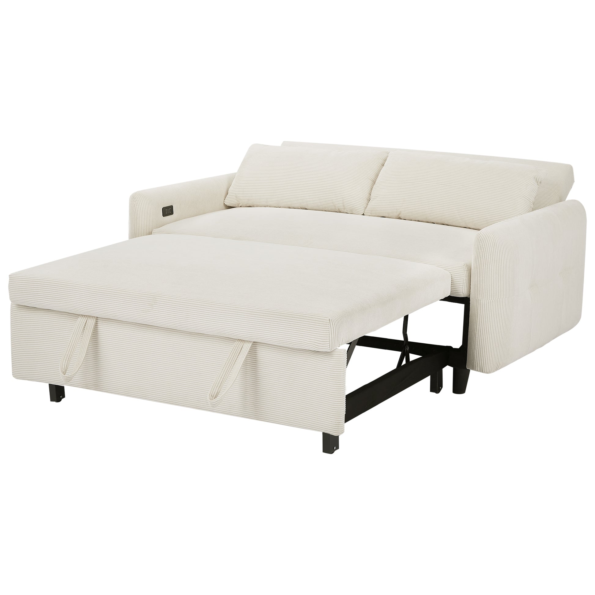 57.48" Pull Out Sofa Bed Convertible Couch 2 Seat Loveseat Sofa Modern Sleeper Sofa With Two Throw Pillows And Usb Ports For Living Room, Beige Old Sku:Wf317760Aaa Beige Foam Corduroy 2 Seat
