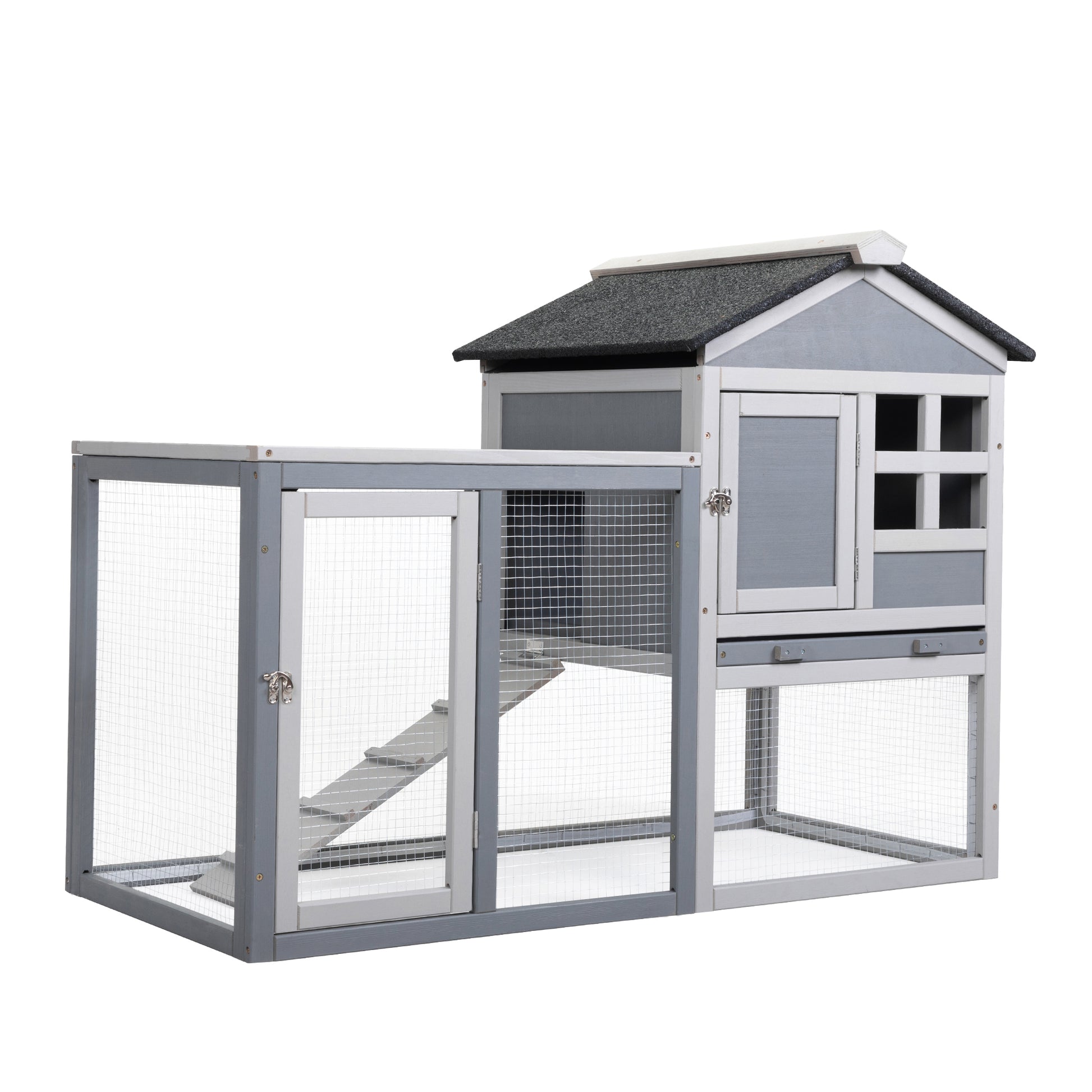 Indoor Outdoor Rabbit Hutch, Bunny Cage With Run, Pull Out Tray, Guinea Pig House For Small Animals, Gray Gray Metal & Wood