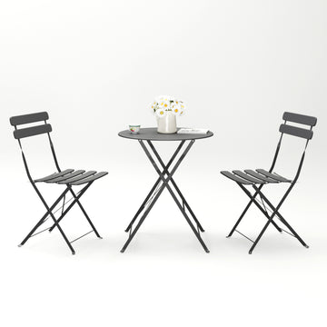 3 Pieces Patio Bistro Balcony Metail Chair Table Set Gray Yes Gray Rust Resistant Frame Fade Resistant Cushion Foam Metal