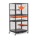 4 Story Pet Cage, Bunny Hutch With Ladder, Lockable Wheels And Removable Tray, Black And Orange Black Metal