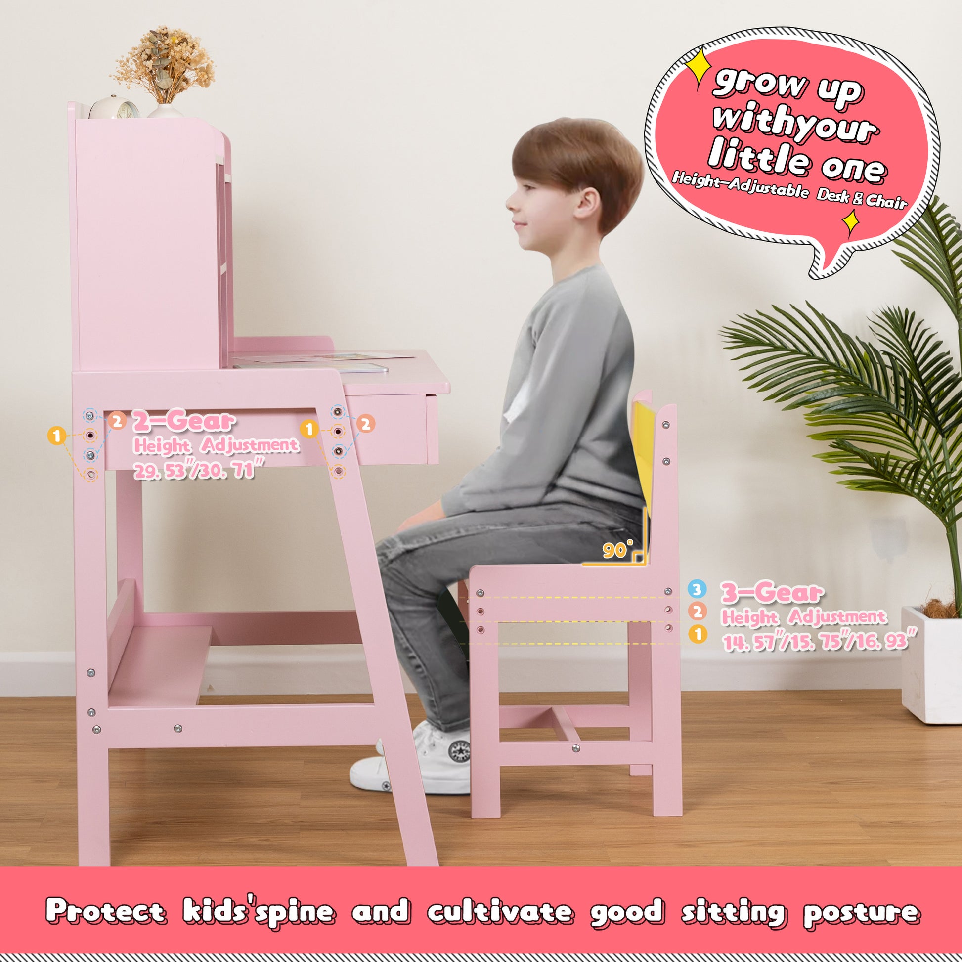 Modern Classic Desk, Children'S Desk, Solid Wood Desk, Bedroom Boy And Girl Family Desk And Chair Set, Compact, Multi Space Available, Multi Color Optional, Multi Storage Space, Color: Pink Pink Light Brown Desk And Chair Set Study Classic Pine