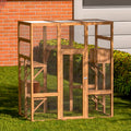 Outdoor Cat Enclosure, Large Wood Cat Cage With Sunlight Top Panel, Perches, Sleeping Boxes, Pet Playpen, Orange Orange Metal & Wood