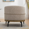 Modern Two Tone Barrel Fabric Chair, Upholstered Round Armchair For Living Room Bedroom Reading Room, Mustard Green Mustard Linen